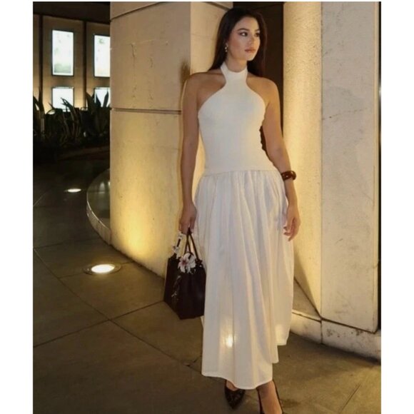 ZARA NEW COMBINATION HALTER MIDI DRESS OPEN-BACK WHITE 4174/202 S L XL - Picture 2 of 9